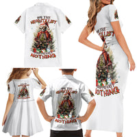 Skeleton Santa Claus Family Matching Short Sleeve Bodycon Dress and Hawaiian Shirt On The Naughty List And I Regret Nothing - Wonder Print Shop