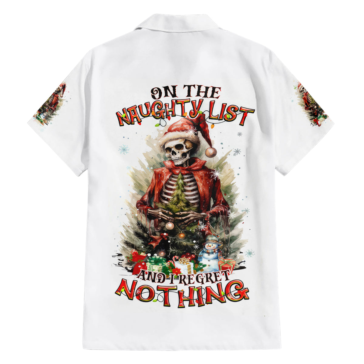 Skeleton Santa Claus Family Matching Short Sleeve Bodycon Dress and Hawaiian Shirt On The Naughty List And I Regret Nothing - Wonder Print Shop