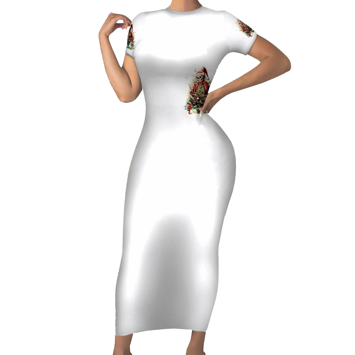 Skeleton Santa Claus Family Matching Short Sleeve Bodycon Dress and Hawaiian Shirt On The Naughty List And I Regret Nothing - Wonder Print Shop