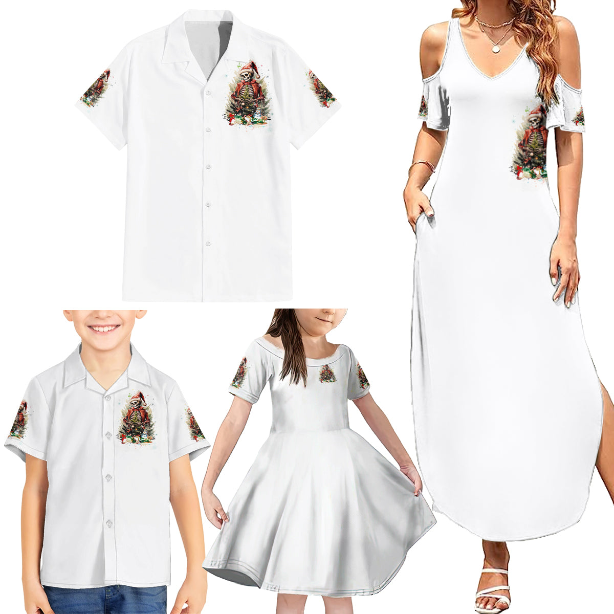 Skeleton Santa Claus Family Matching Summer Maxi Dress and Hawaiian Shirt On The Naughty List And I Regret Nothing - Wonder Print Shop
