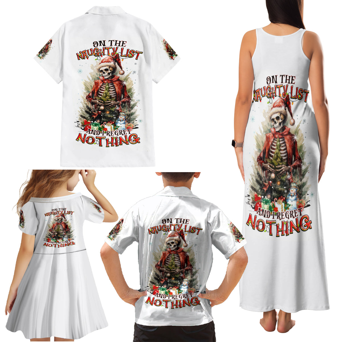 Skeleton Santa Claus Family Matching Tank Maxi Dress and Hawaiian Shirt On The Naughty List And I Regret Nothing - Wonder Print Shop