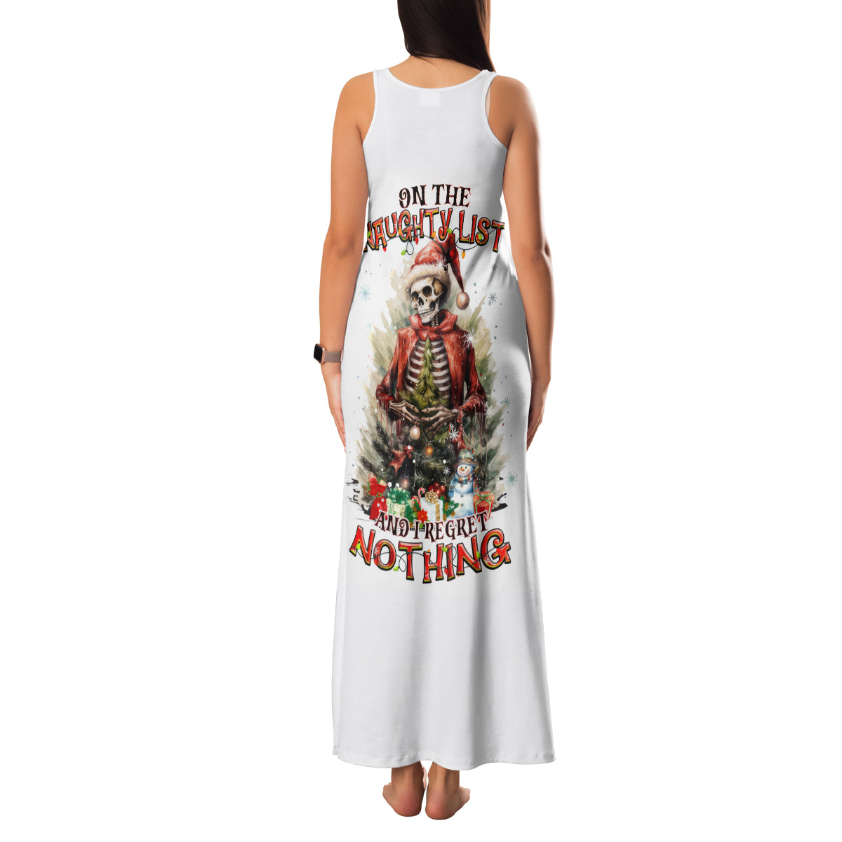 Skeleton Santa Claus Family Matching Tank Maxi Dress and Hawaiian Shirt On The Naughty List And I Regret Nothing - Wonder Print Shop