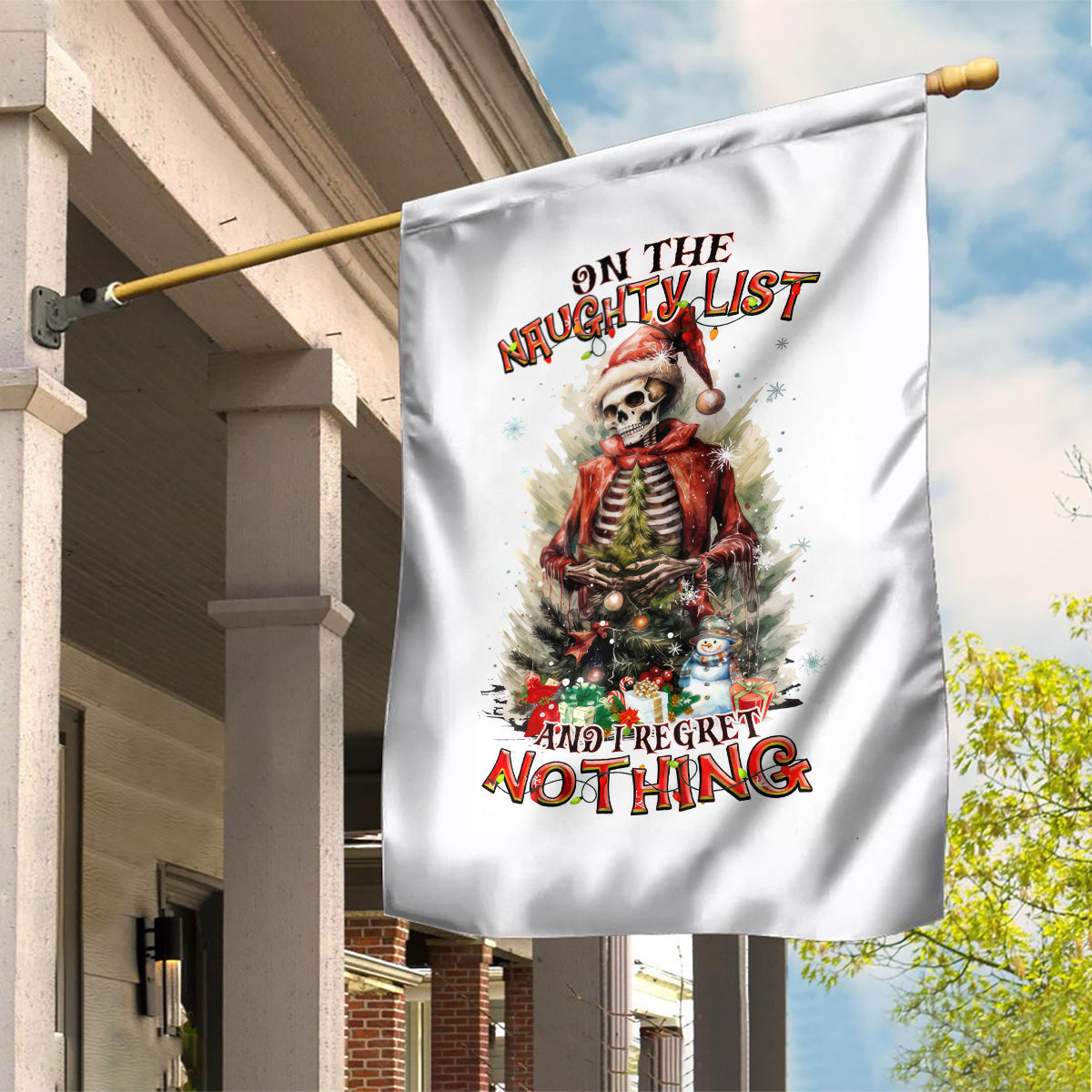 Skeleton Santa Claus Garden Flag On The Naughty List And I Regret Nothing - Wonder Print Shop