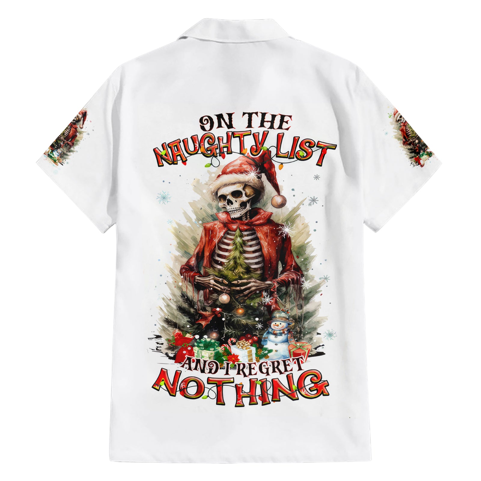 Skeleton Santa Claus Hawaiian Shirt On The Naughty List And I Regret Nothing - Wonder Print Shop