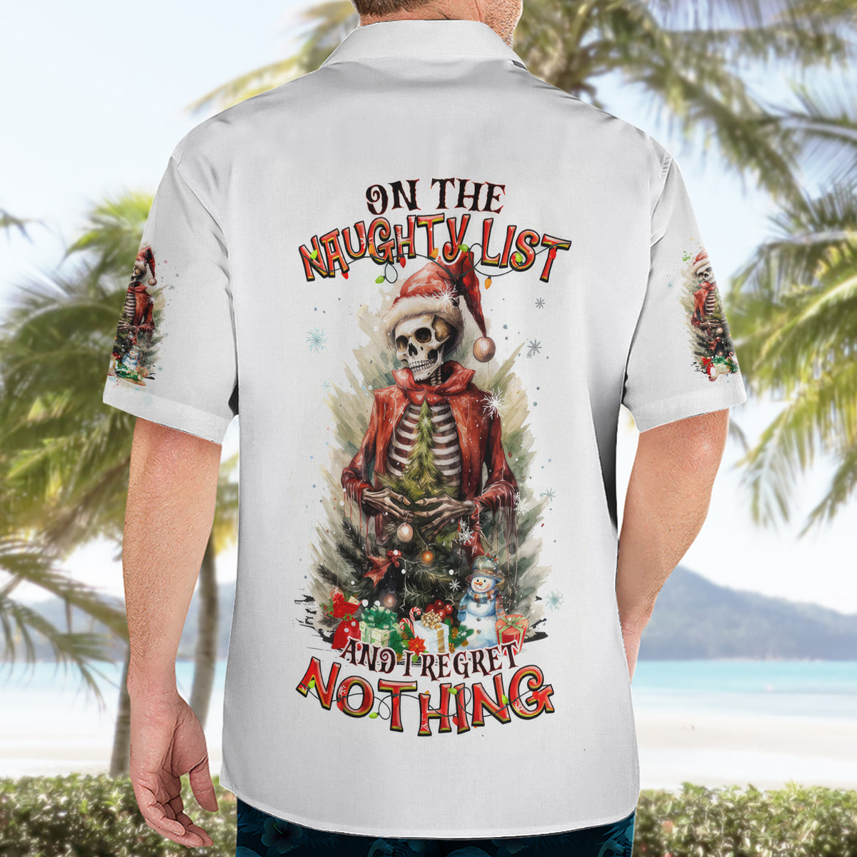 Skeleton Santa Claus Hawaiian Shirt On The Naughty List And I Regret Nothing - Wonder Print Shop