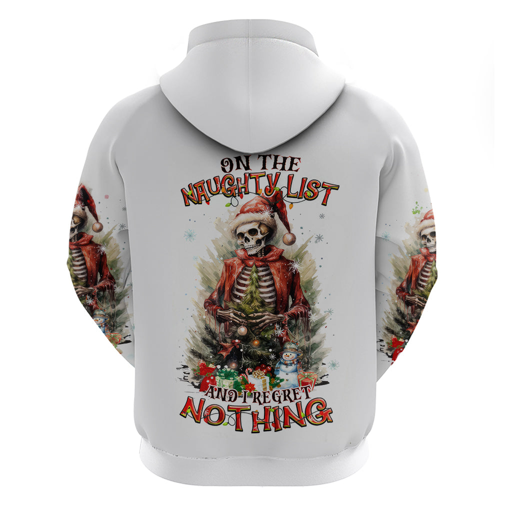 Skeleton Santa Claus Hoodie On The Naughty List And I Regret Nothing - Wonder Print Shop