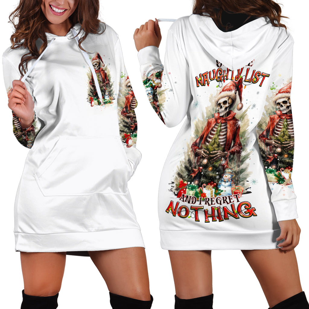 Skeleton Santa Claus Hoodie Dress On The Naughty List And I Regret Nothing - Wonder Print Shop