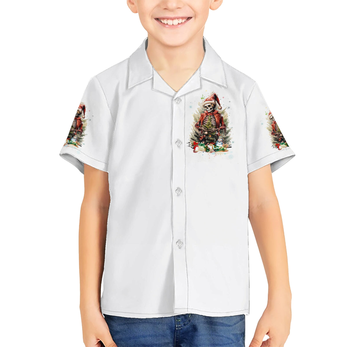 Skeleton Santa Claus Kid Hawaiian Shirt On The Naughty List And I Regret Nothing - Wonder Print Shop