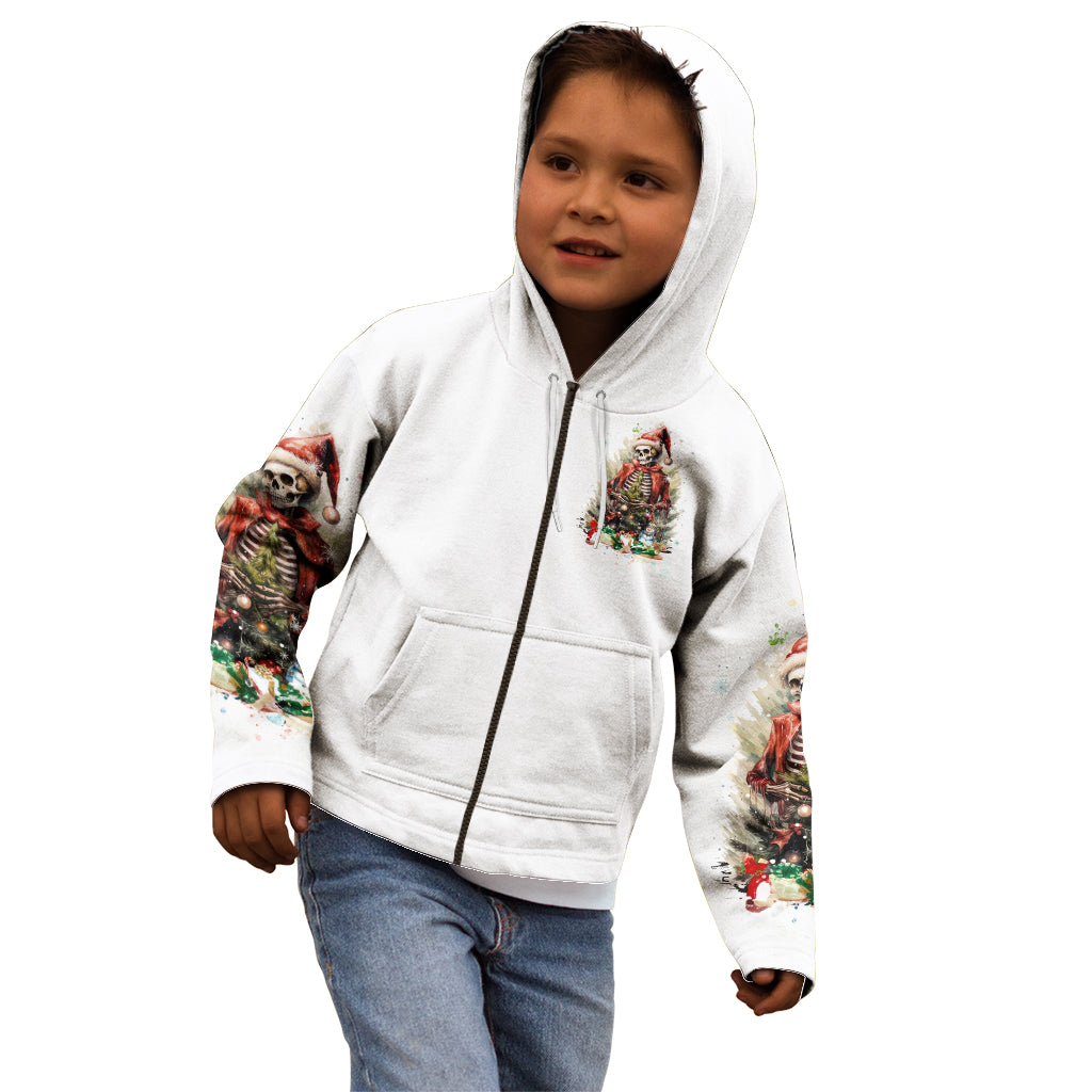 Skeleton Santa Claus Kid Hoodie On The Naughty List And I Regret Nothing - Wonder Print Shop