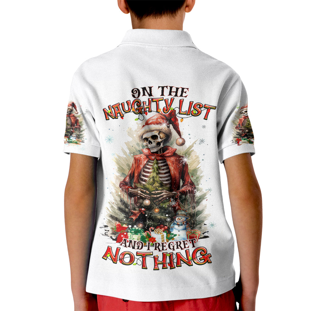 Skeleton Santa Claus Kid Polo Shirt On The Naughty List And I Regret Nothing - Wonder Print Shop