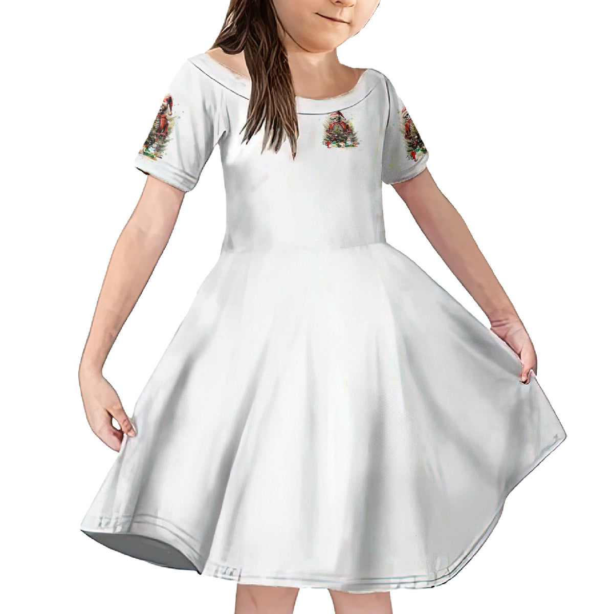 Skeleton Santa Claus Kid Short Sleeve Dress On The Naughty List And I Regret Nothing - Wonder Print Shop