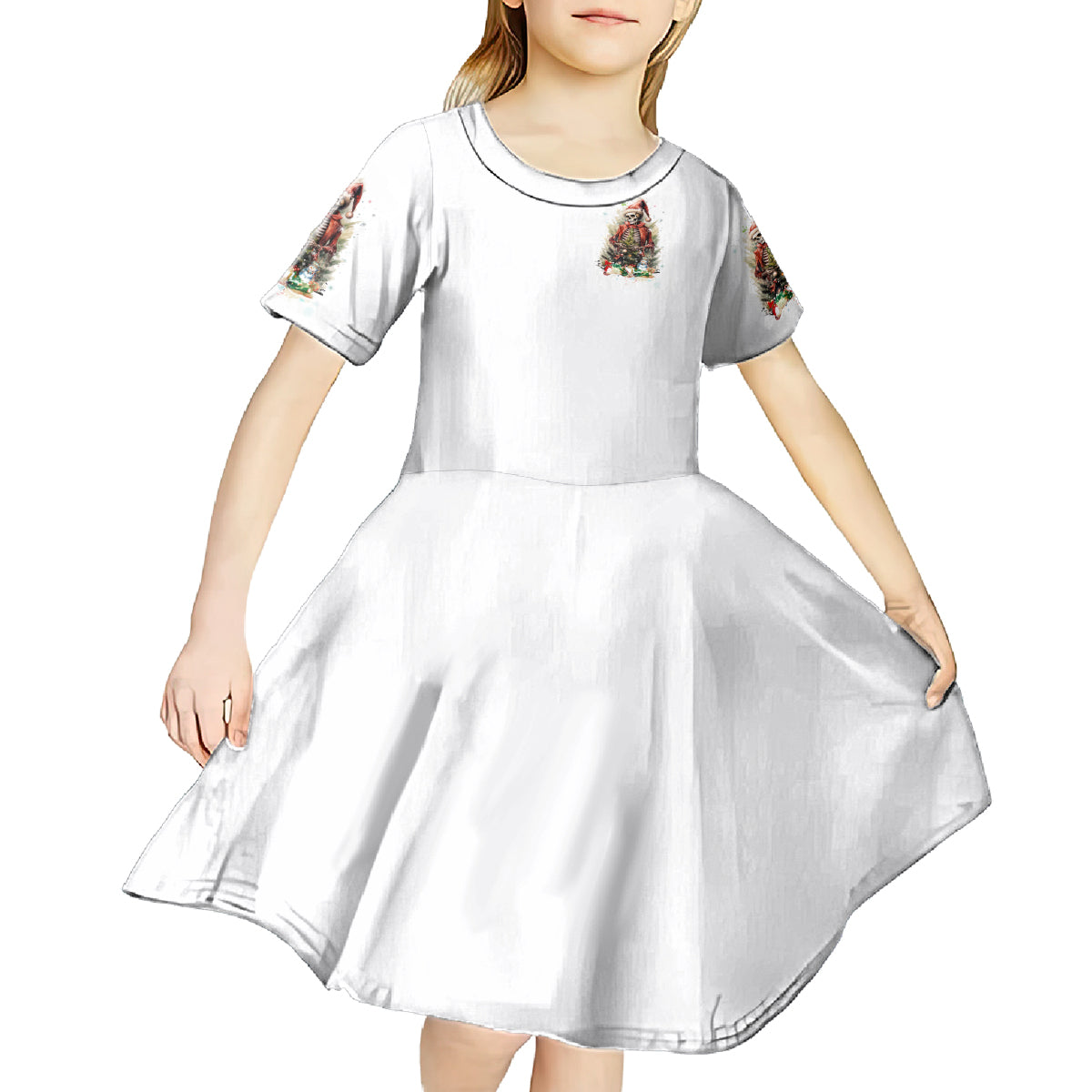Skeleton Santa Claus Kid Short Sleeve Dress On The Naughty List And I Regret Nothing - Wonder Print Shop