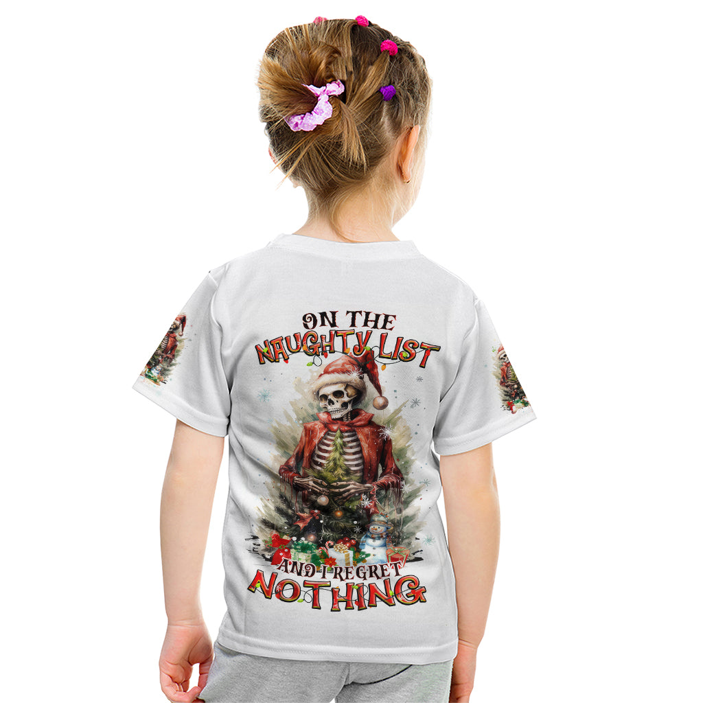 Skeleton Santa Claus Kid T Shirt On The Naughty List And I Regret Nothing - Wonder Print Shop