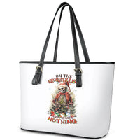 Skeleton Santa Claus Leather Tote Bag On The Naughty List And I Regret Nothing - Wonder Print Shop