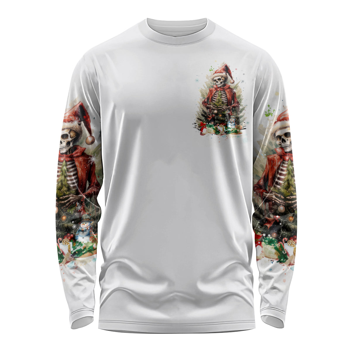 Skeleton Santa Claus Long Sleeve Shirt On The Naughty List And I Regret Nothing - Wonder Print Shop