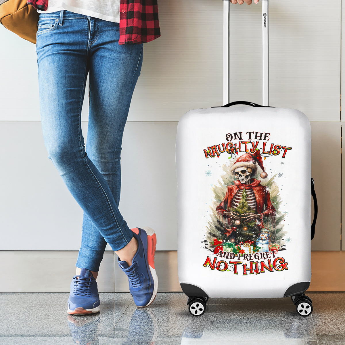 Skeleton Santa Claus Luggage Cover On The Naughty List And I Regret Nothing - Wonder Print Shop