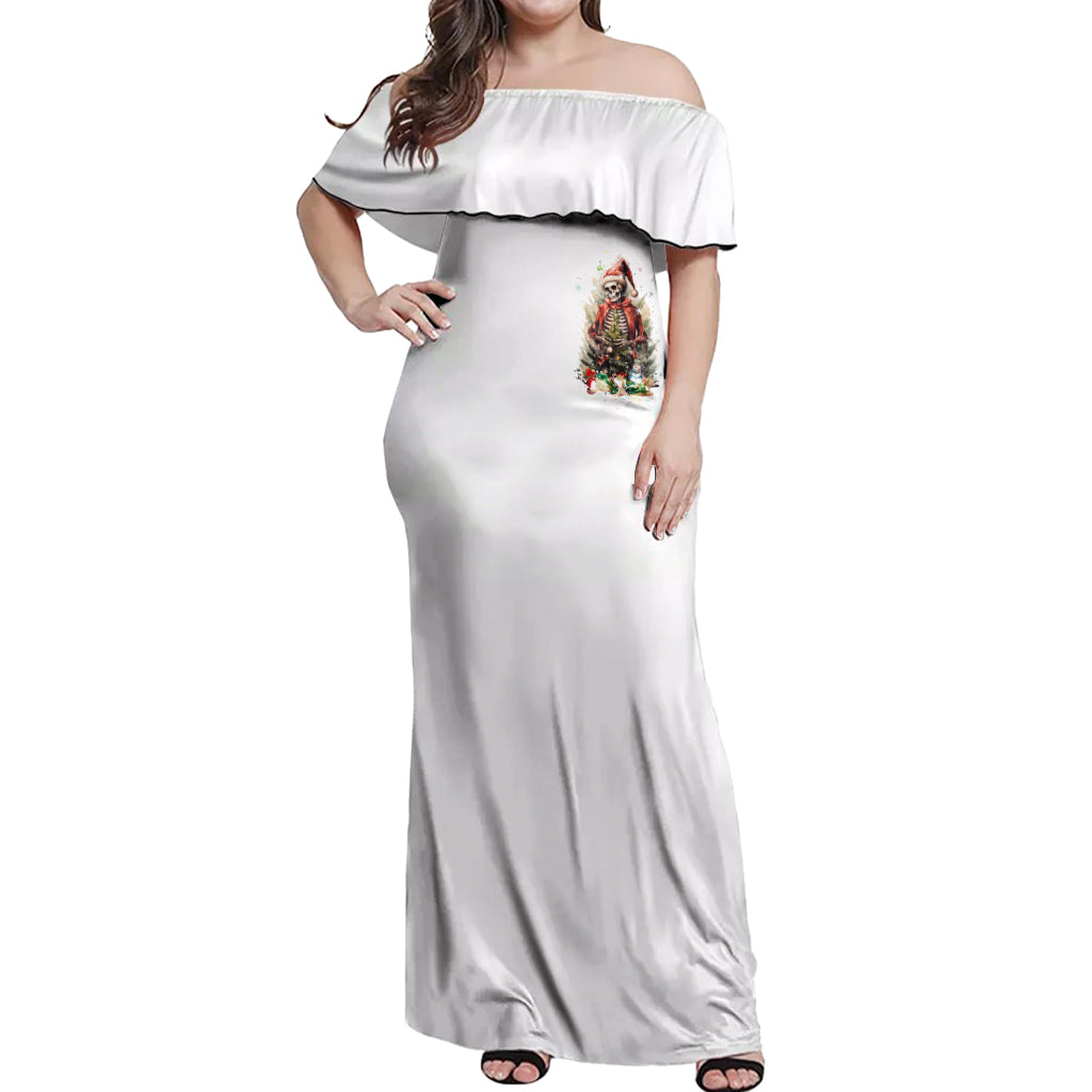 Skeleton Santa Claus Off Shoulder Maxi Dress On The Naughty List And I Regret Nothing - Wonder Print Shop
