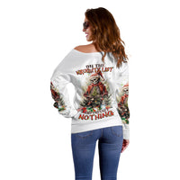 Skeleton Santa Claus Off Shoulder Sweater On The Naughty List And I Regret Nothing - Wonder Print Shop