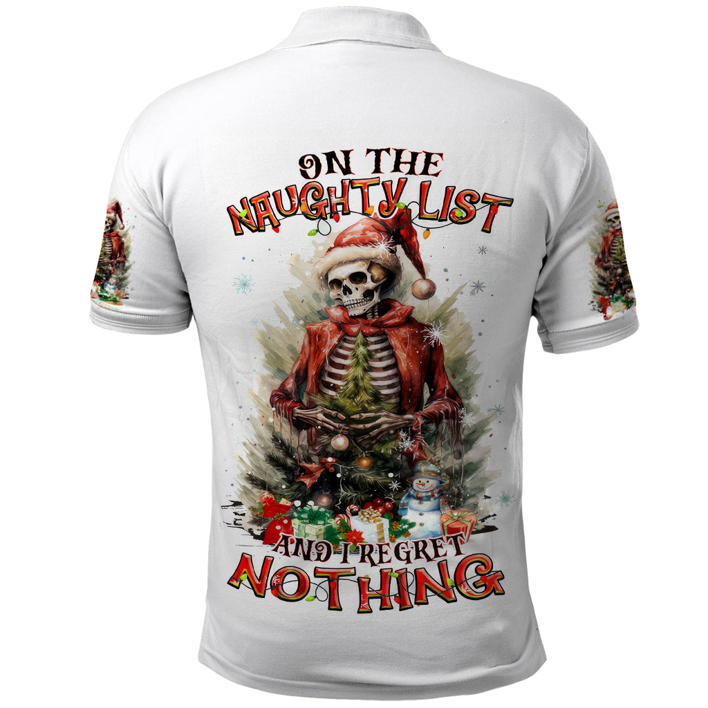 Skeleton Santa Claus Polo Shirt On The Naughty List And I Regret Nothing - Wonder Print Shop