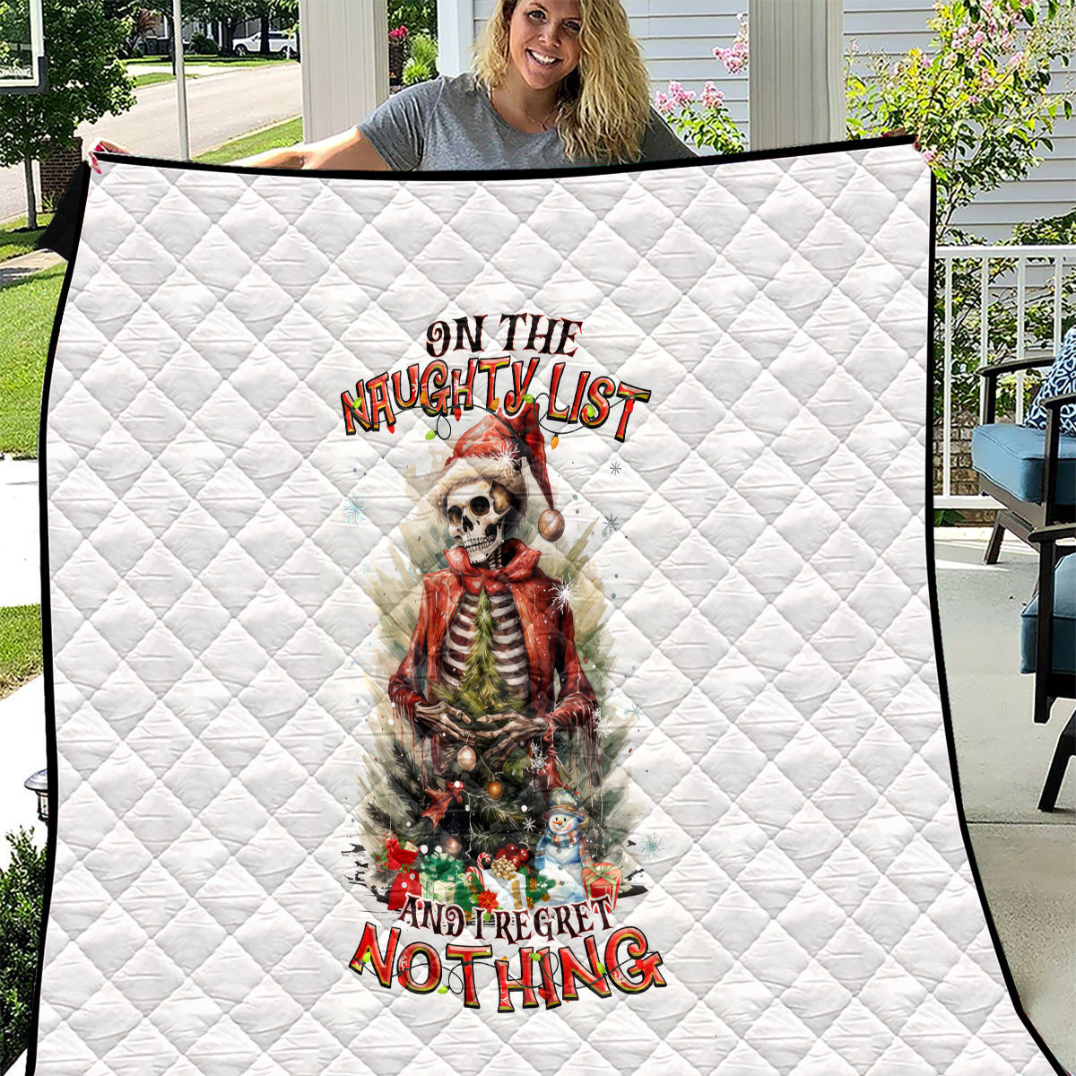 Skeleton Santa Claus Quilt On The Naughty List And I Regret Nothing - Wonder Print Shop