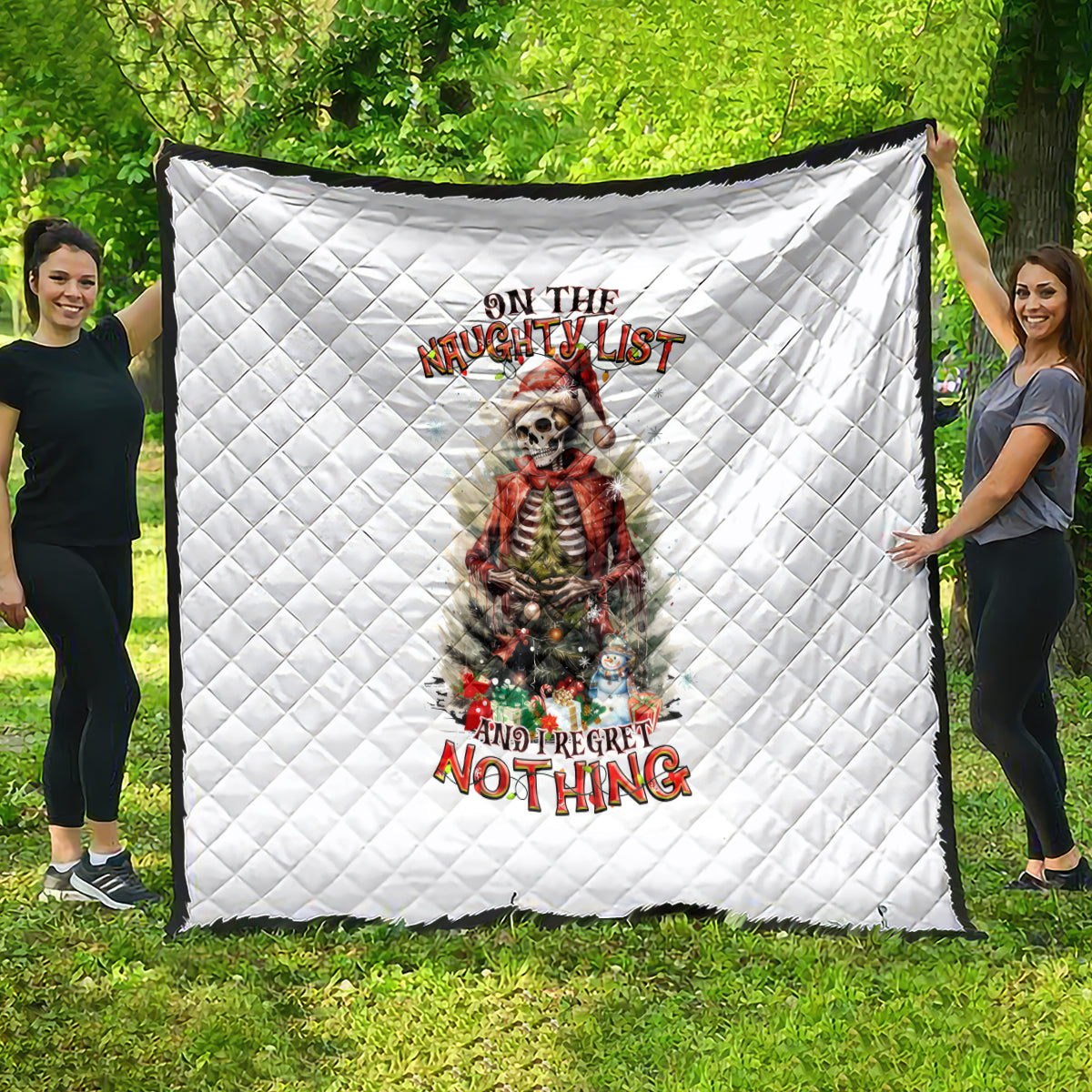 Skeleton Santa Claus Quilt On The Naughty List And I Regret Nothing - Wonder Print Shop