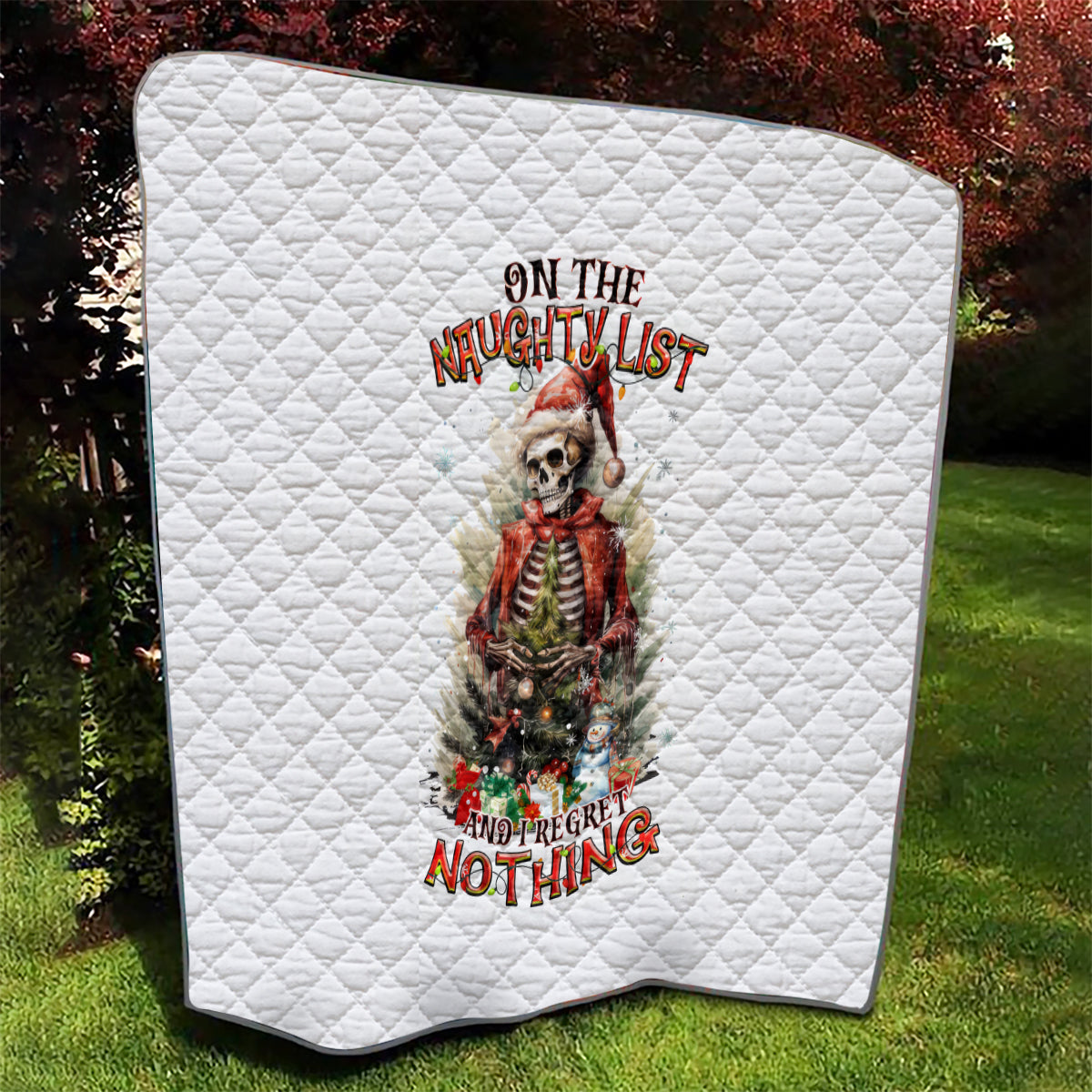 Skeleton Santa Claus Quilt On The Naughty List And I Regret Nothing - Wonder Print Shop