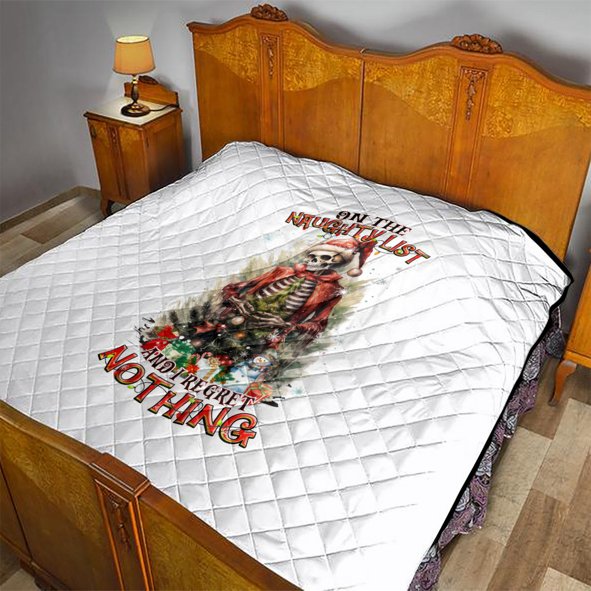Skeleton Santa Claus Quilt On The Naughty List And I Regret Nothing - Wonder Print Shop