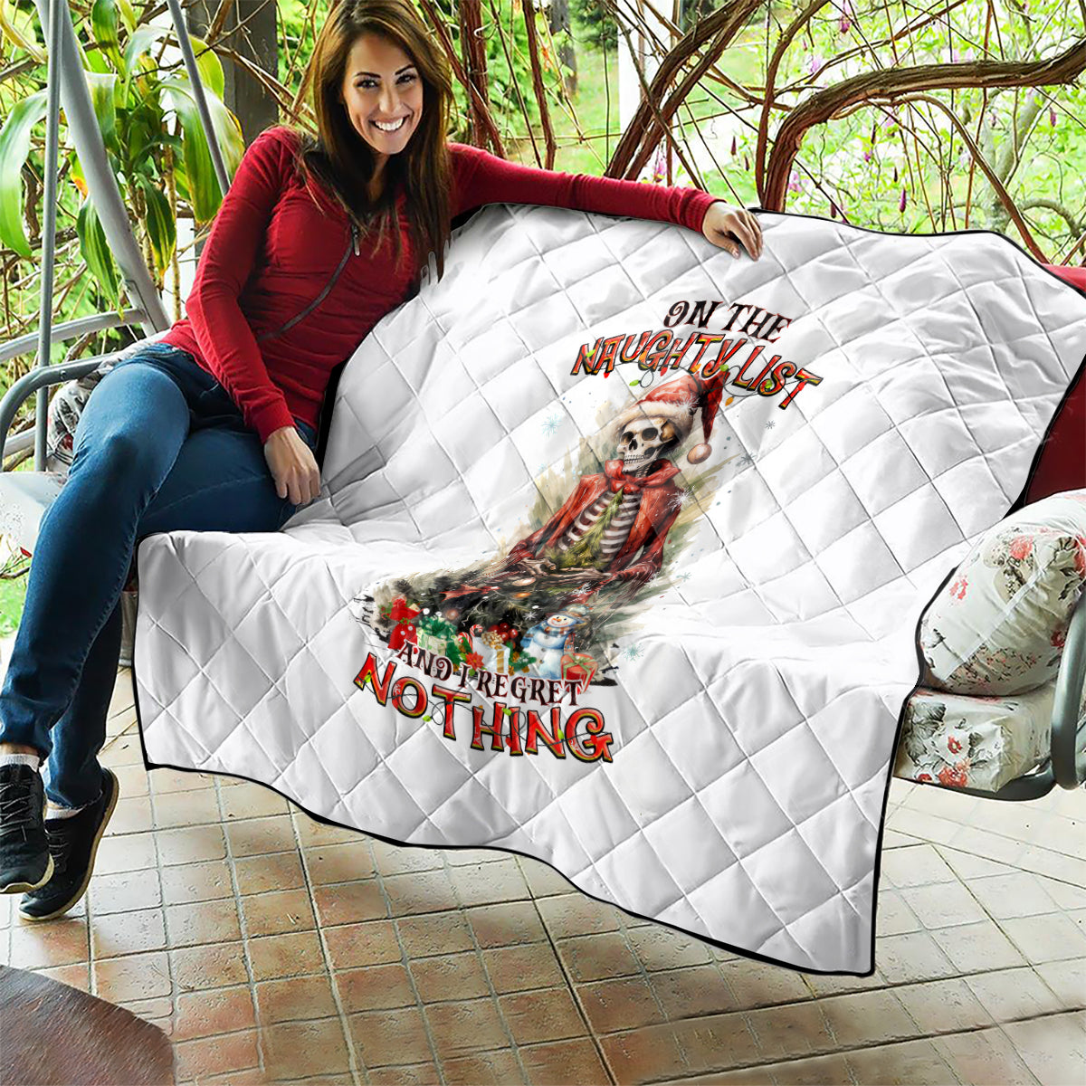 Skeleton Santa Claus Quilt On The Naughty List And I Regret Nothing - Wonder Print Shop