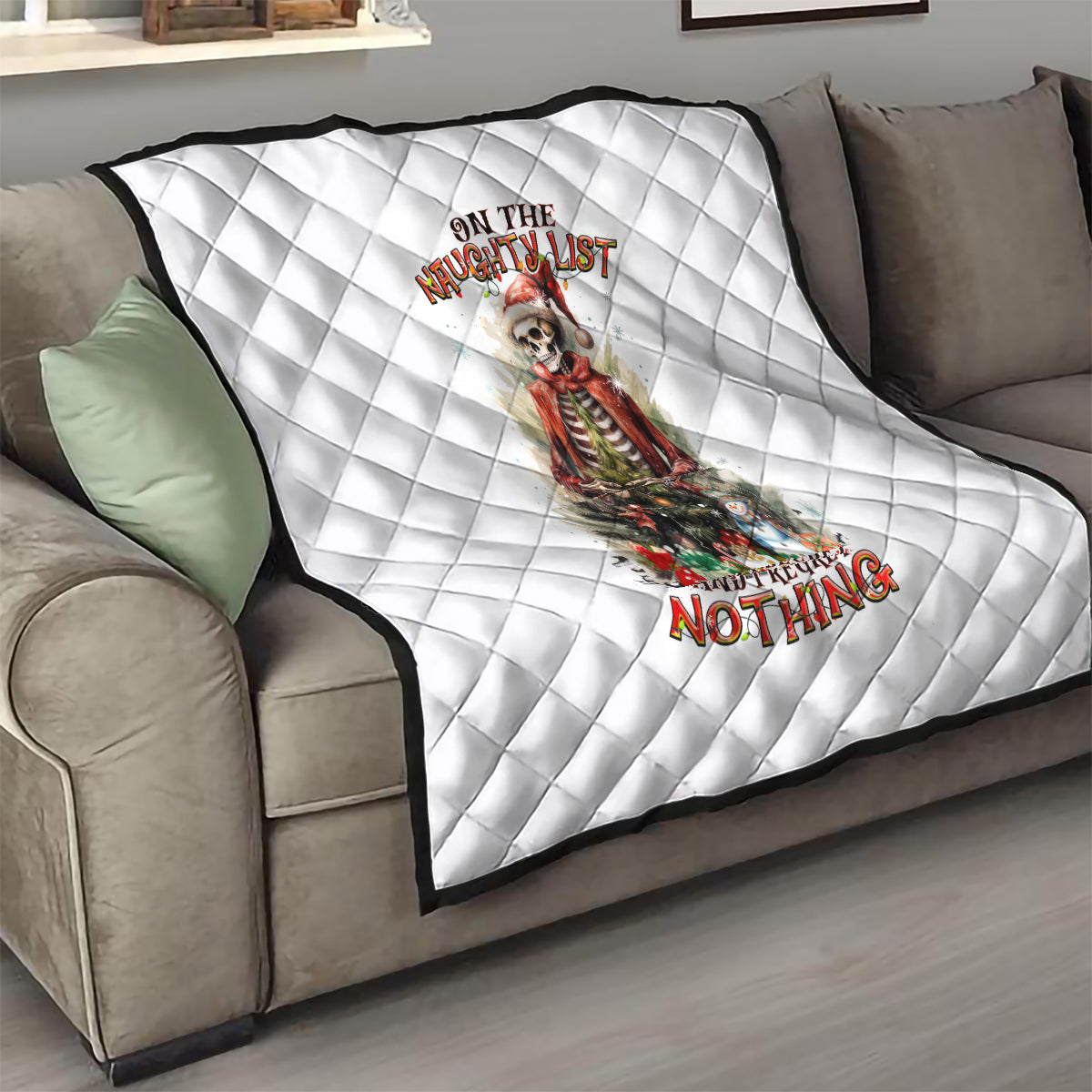 Skeleton Santa Claus Quilt On The Naughty List And I Regret Nothing - Wonder Print Shop