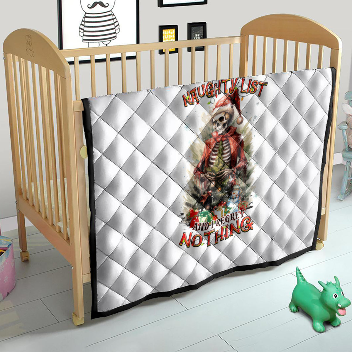 Skeleton Santa Claus Quilt On The Naughty List And I Regret Nothing - Wonder Print Shop