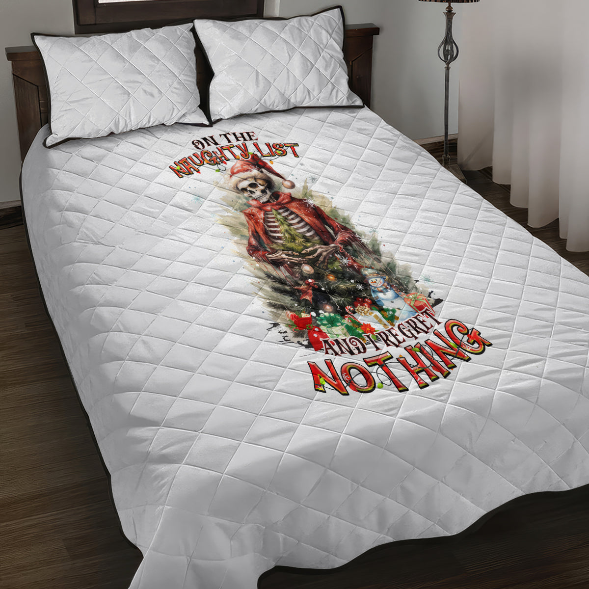 Skeleton Santa Claus Quilt Bed Set On The Naughty List And I Regret Nothing - Wonder Print Shop
