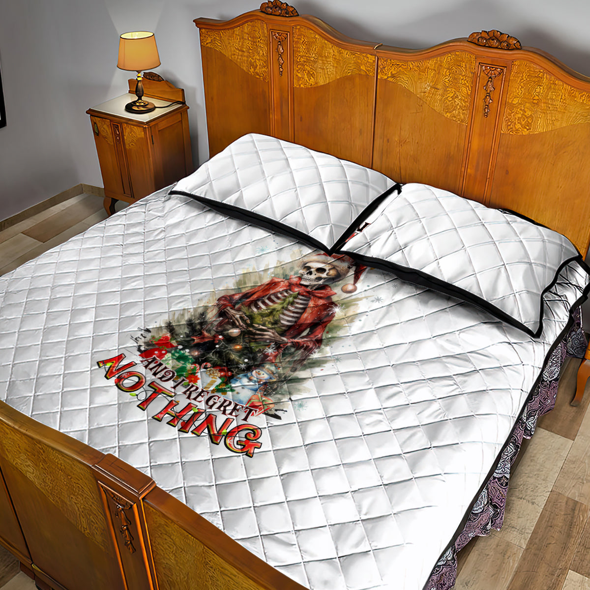 Skeleton Santa Claus Quilt Bed Set On The Naughty List And I Regret Nothing - Wonder Print Shop