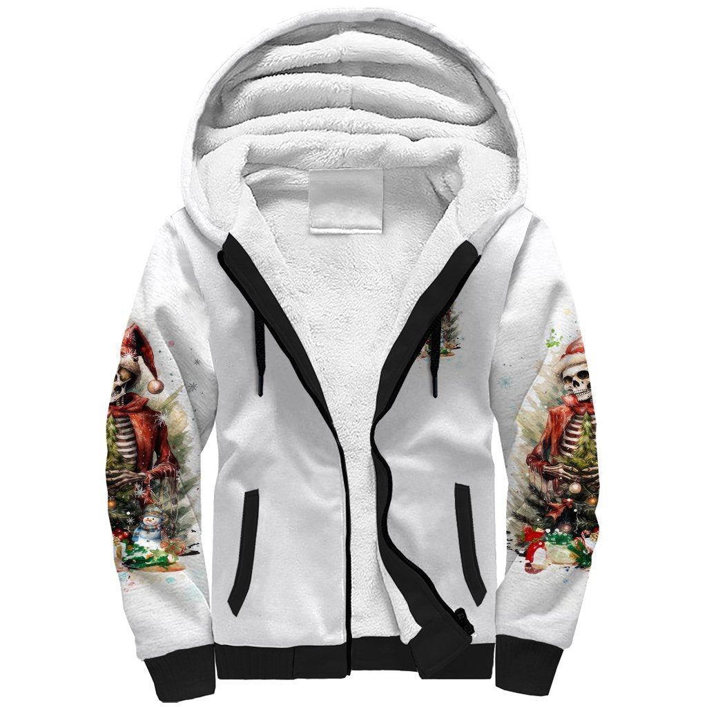 Skeleton Santa Claus Sherpa Hoodie On The Naughty List And I Regret Nothing - Wonder Print Shop