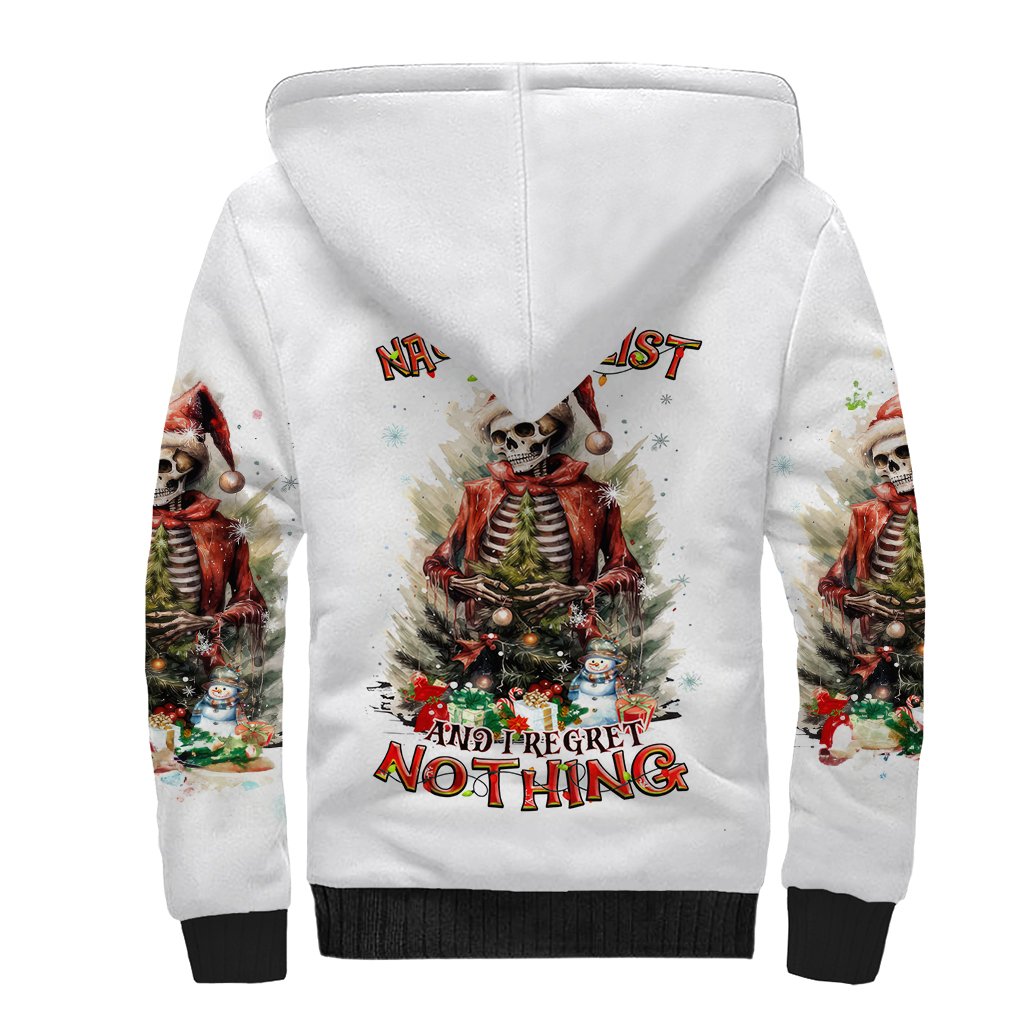 Skeleton Santa Claus Sherpa Hoodie On The Naughty List And I Regret Nothing - Wonder Print Shop