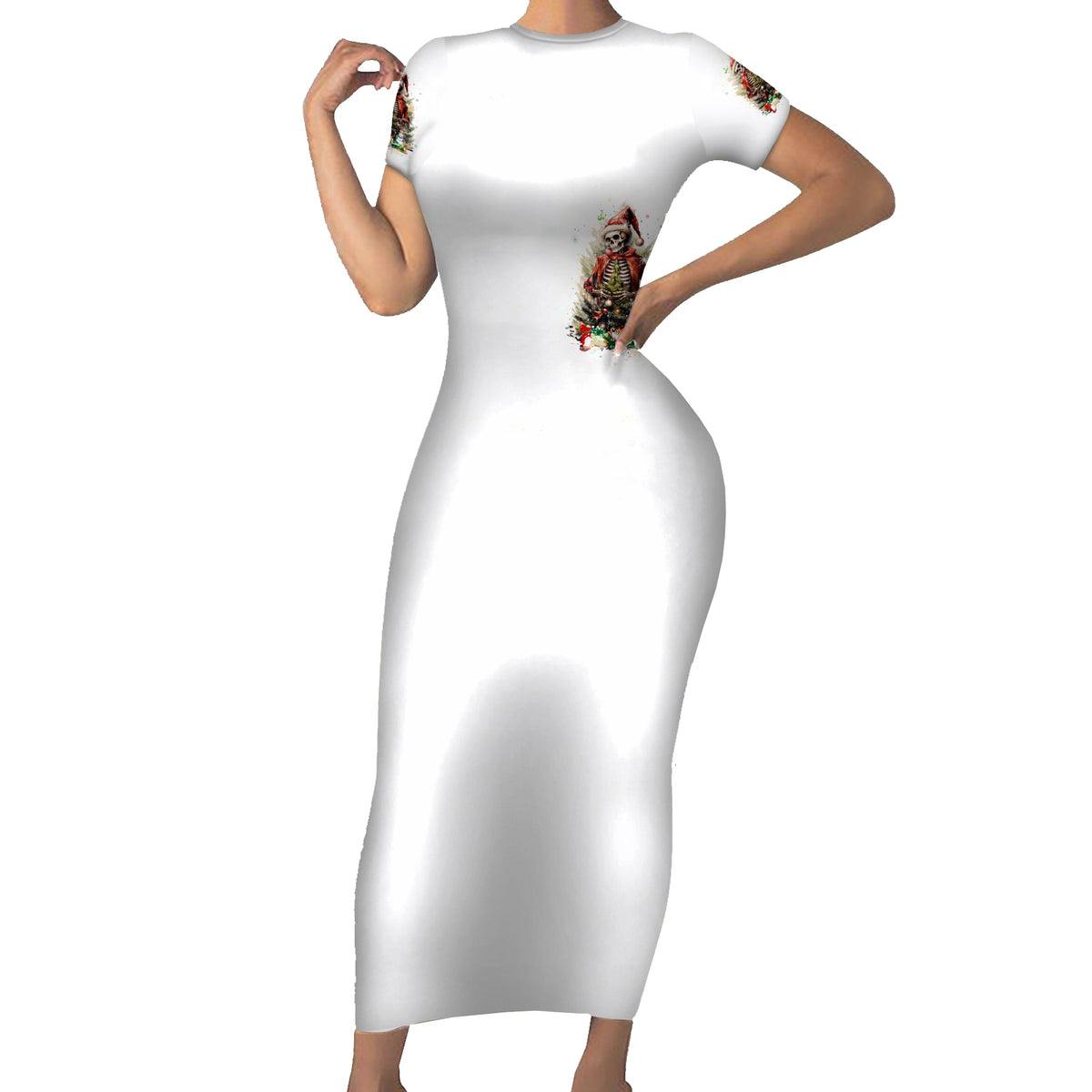 Skeleton Santa Claus Short Sleeve Bodycon Dress On The Naughty List And I Regret Nothing - Wonder Print Shop