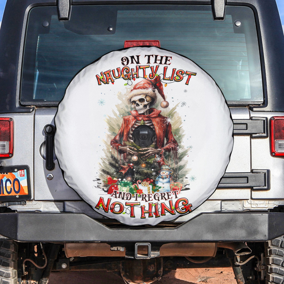 Skeleton Santa Claus Spare Tire Cover On The Naughty List And I Regret Nothing - Wonder Print Shop