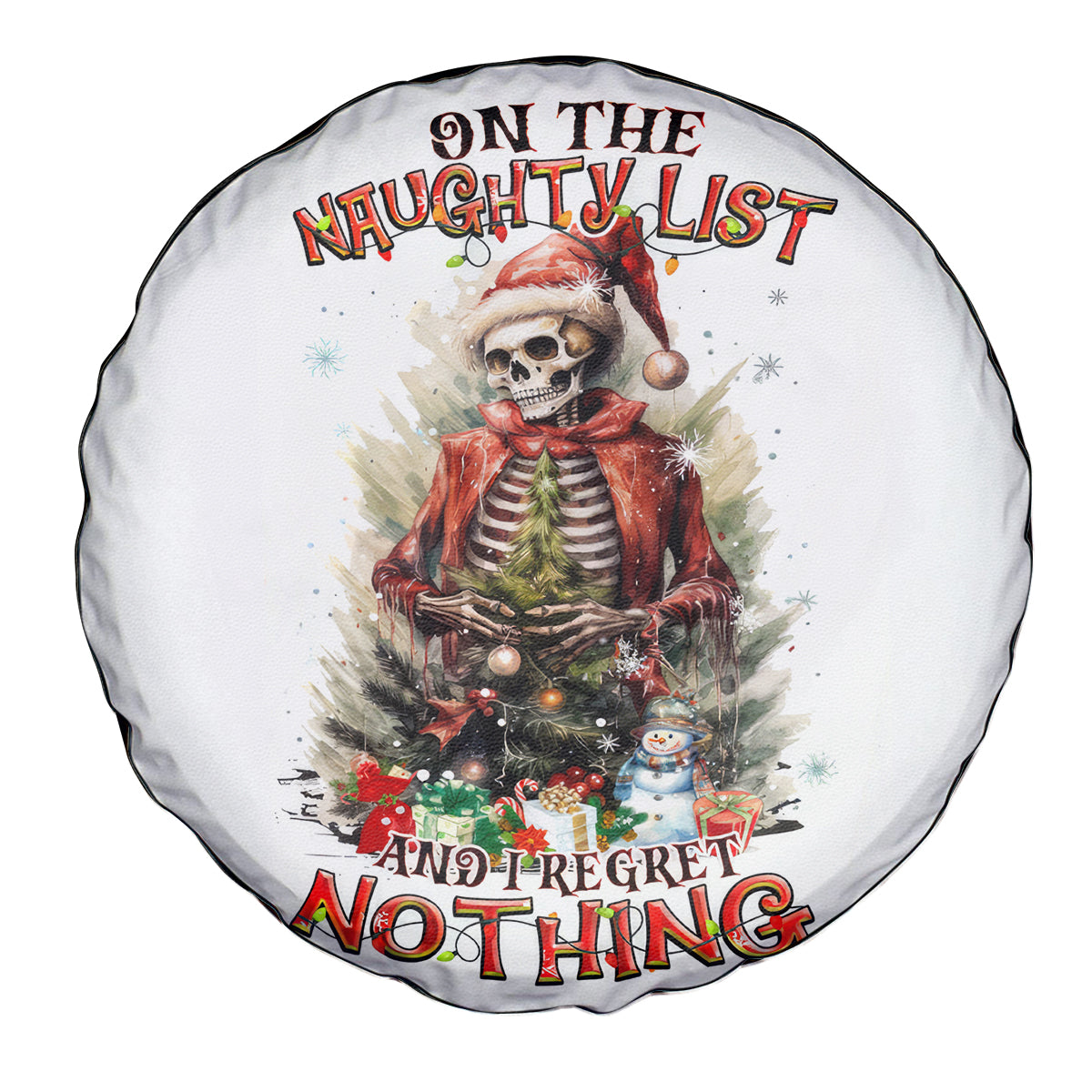 Skeleton Santa Claus Spare Tire Cover On The Naughty List And I Regret Nothing - Wonder Print Shop