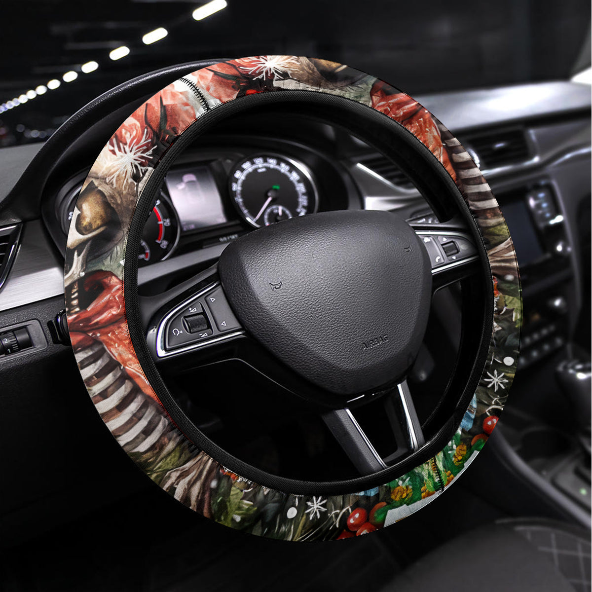 Skeleton Santa Claus Steering Wheel Cover On The Naughty List And I Regret Nothing - Wonder Print Shop