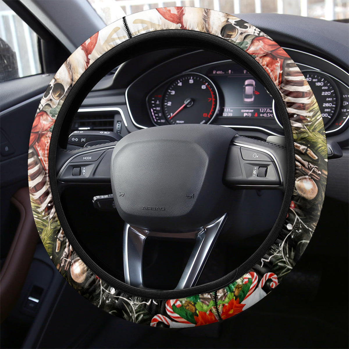 Skeleton Santa Claus Steering Wheel Cover On The Naughty List And I Regret Nothing - Wonder Print Shop