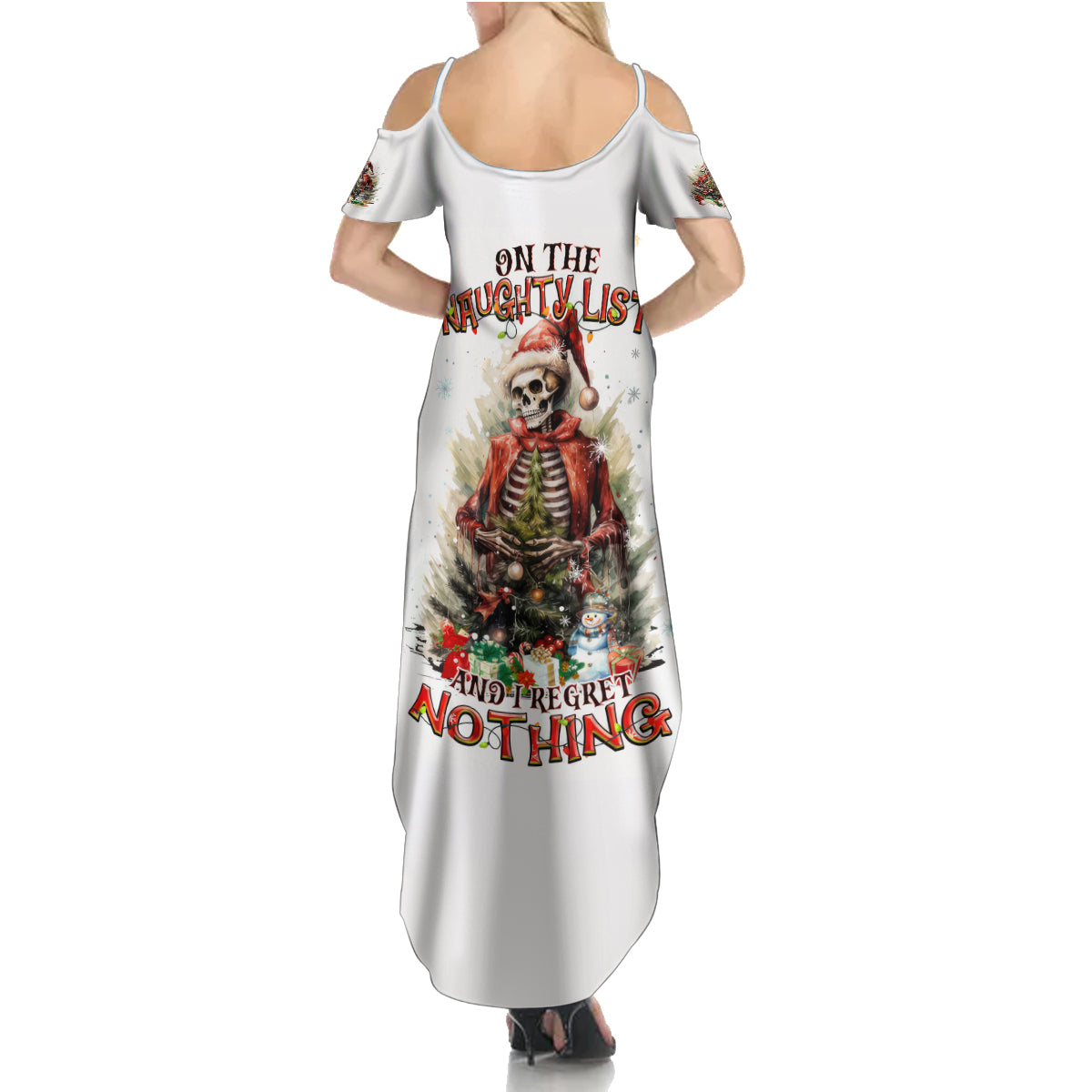 Skeleton Santa Claus Summer Maxi Dress On The Naughty List And I Regret Nothing - Wonder Print Shop