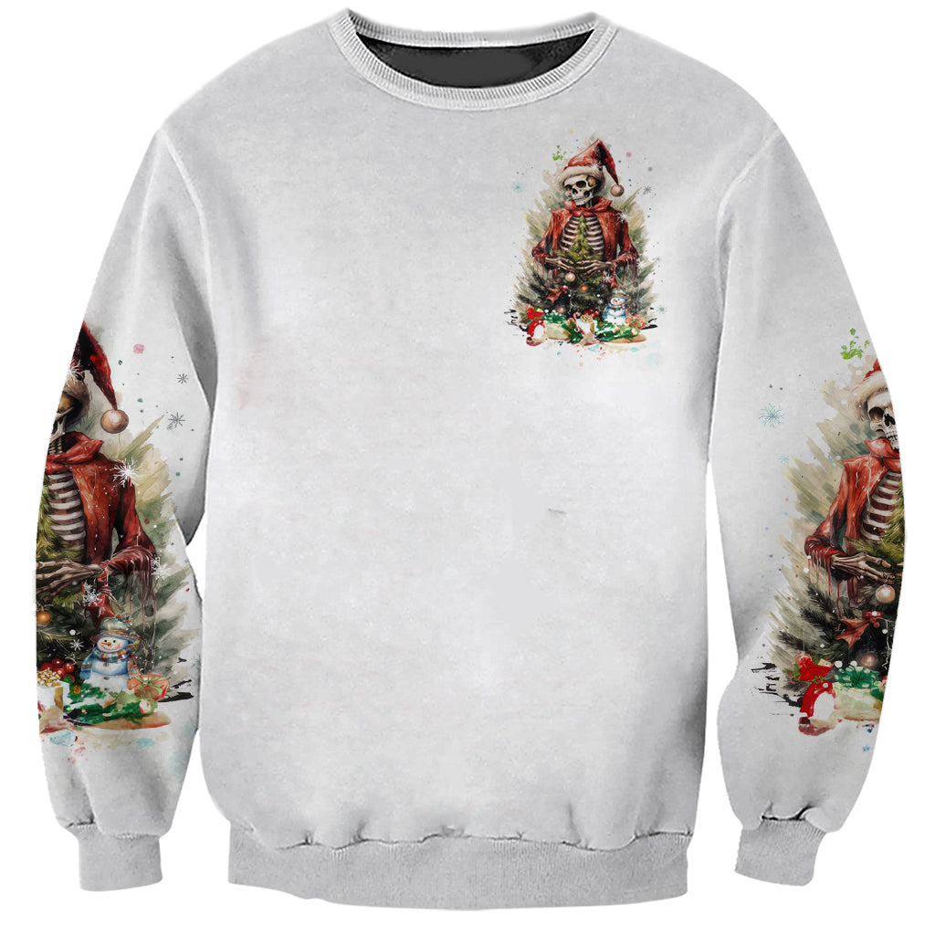 Skeleton Santa Claus Sweatshirt On The Naughty List And I Regret Nothing - Wonder Print Shop