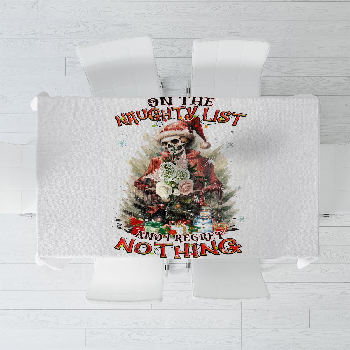 Skeleton Santa Claus Tablecloth On The Naughty List And I Regret Nothing - Wonder Print Shop