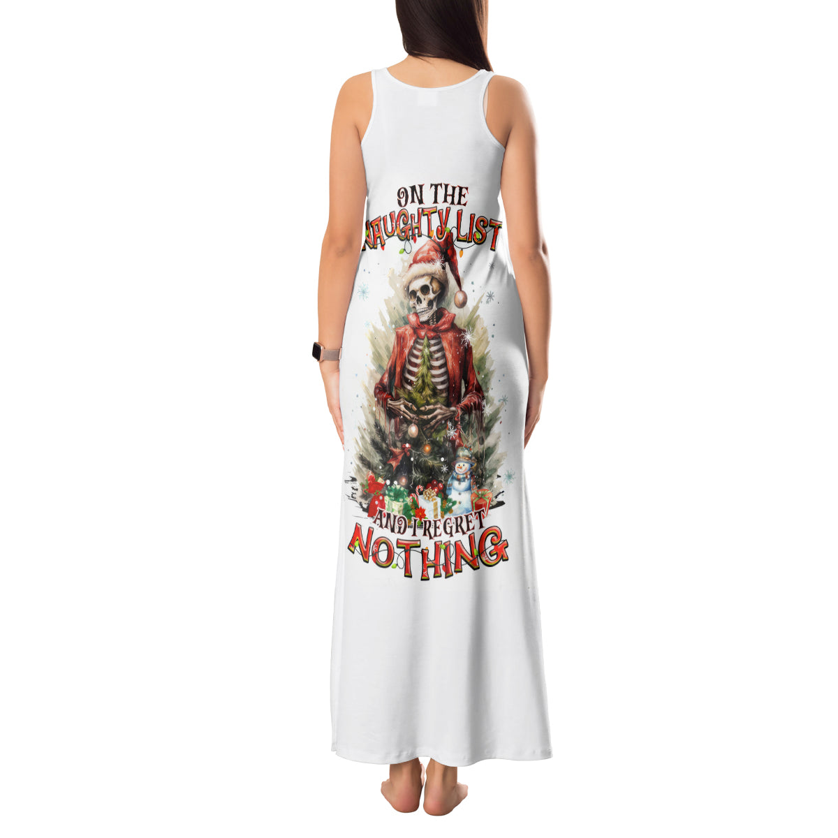 Skeleton Santa Claus Tank Maxi Dress On The Naughty List And I Regret Nothing - Wonder Print Shop