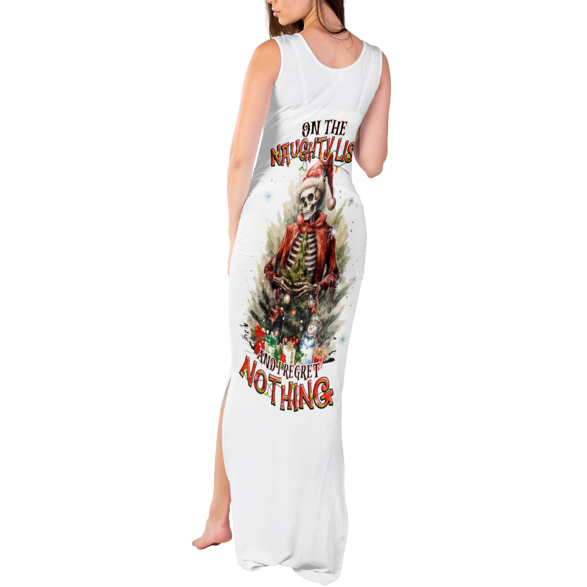 Skeleton Santa Claus Tank Maxi Dress On The Naughty List And I Regret Nothing - Wonder Print Shop
