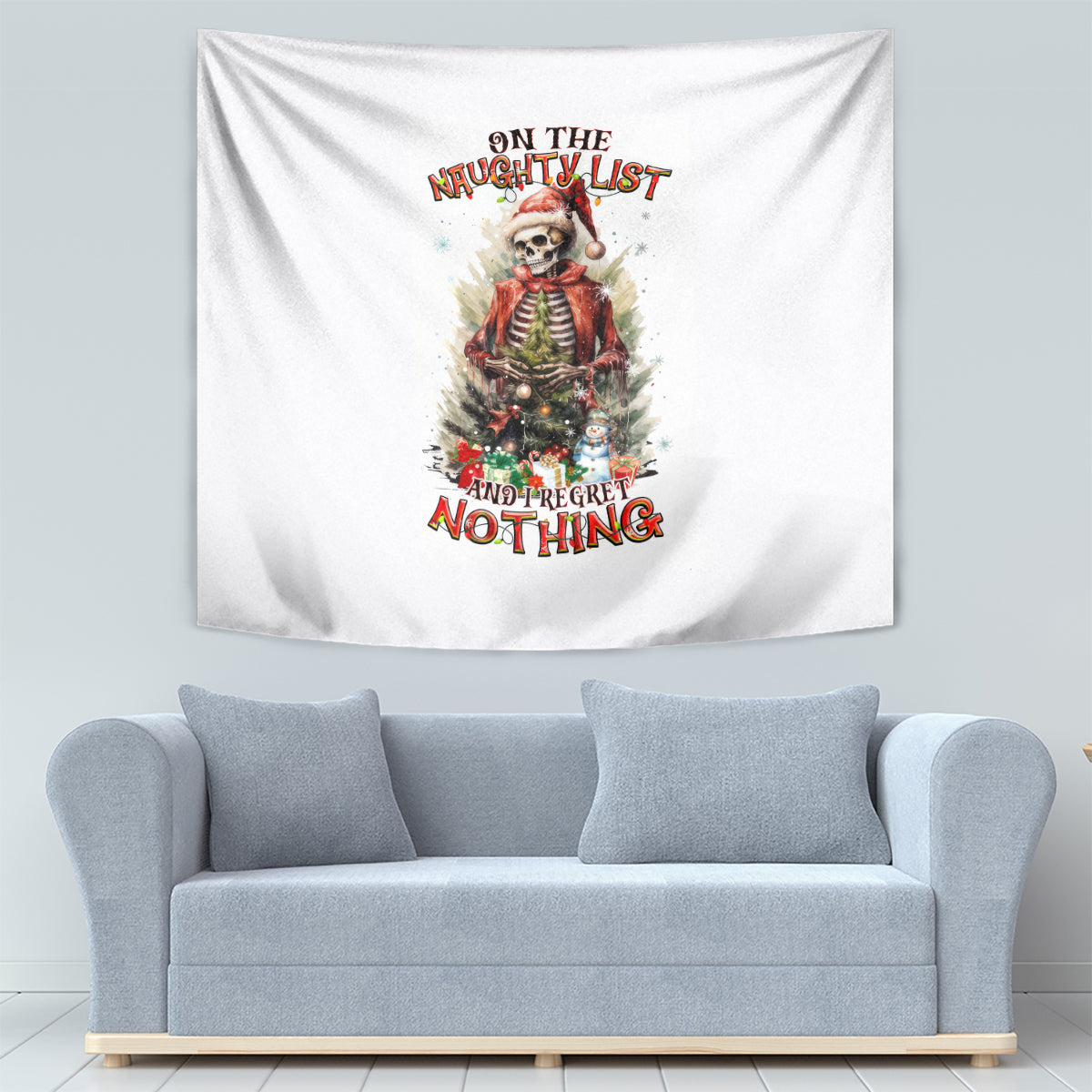 Skeleton Santa Claus Tapestry On The Naughty List And I Regret Nothing - Wonder Print Shop
