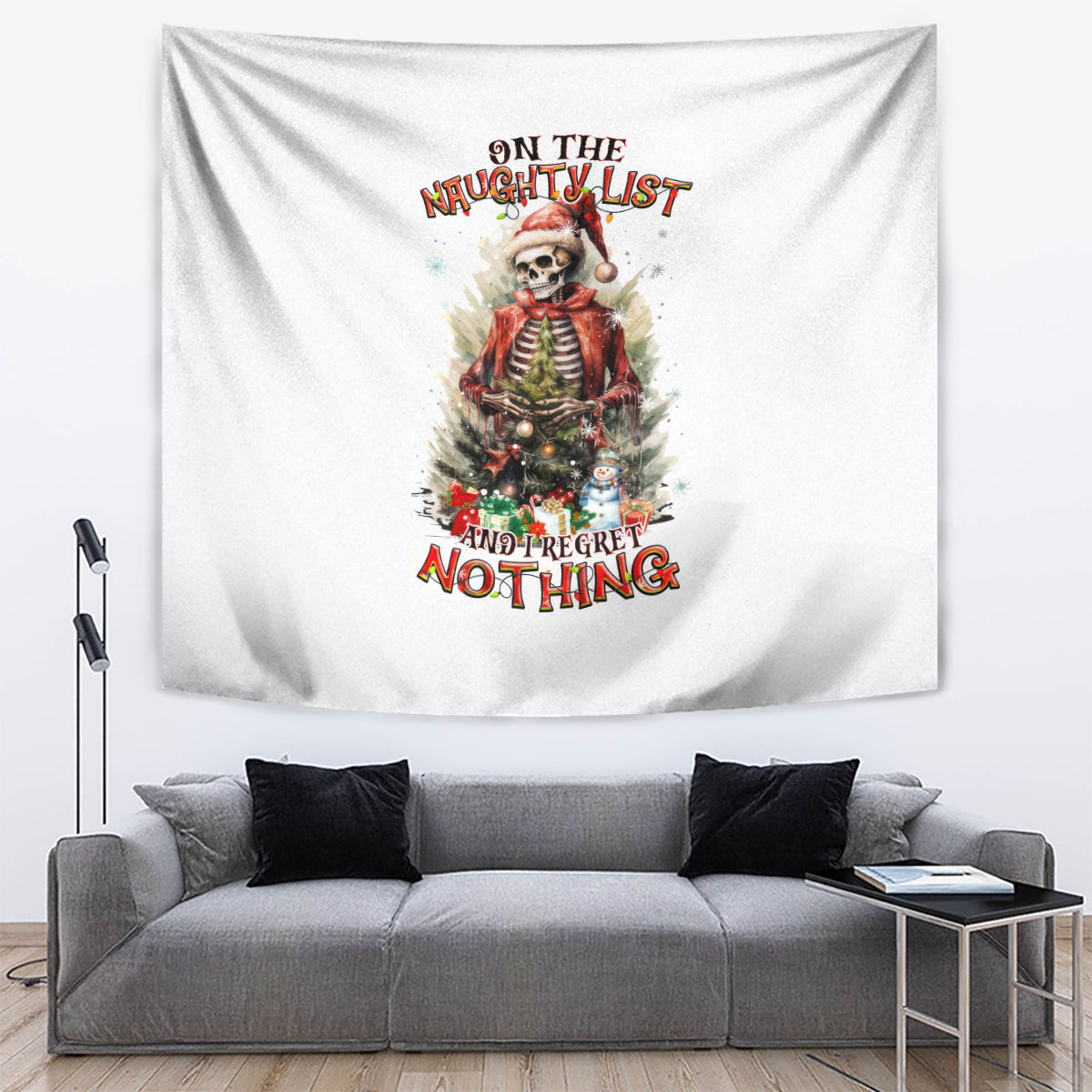 Skeleton Santa Claus Tapestry On The Naughty List And I Regret Nothing - Wonder Print Shop