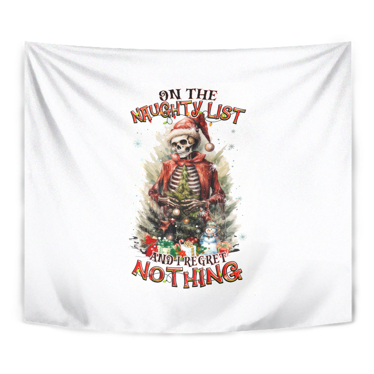 Skeleton Santa Claus Tapestry On The Naughty List And I Regret Nothing - Wonder Print Shop