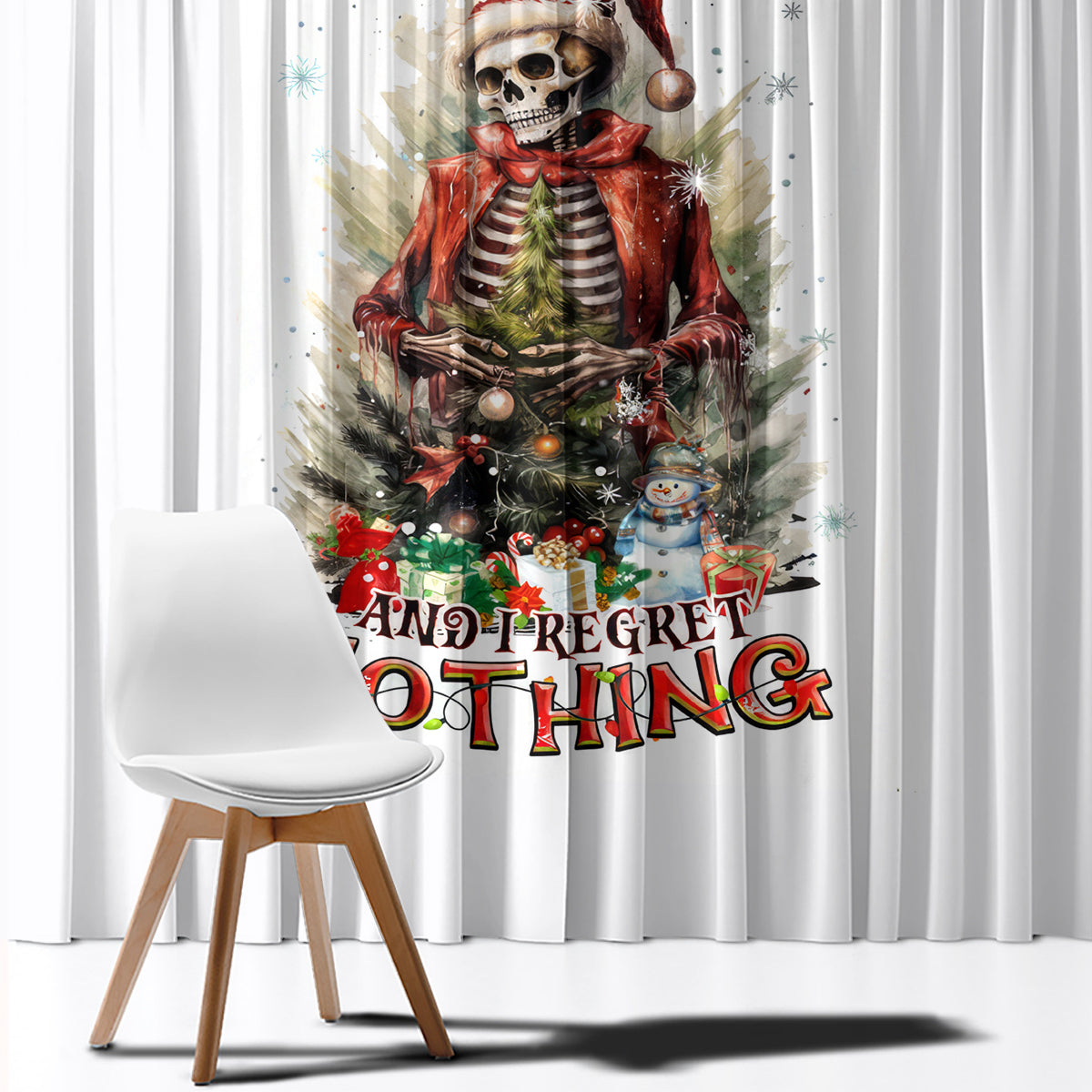 Skeleton Santa Claus Window Curtain On The Naughty List And I Regret Nothing - Wonder Print Shop