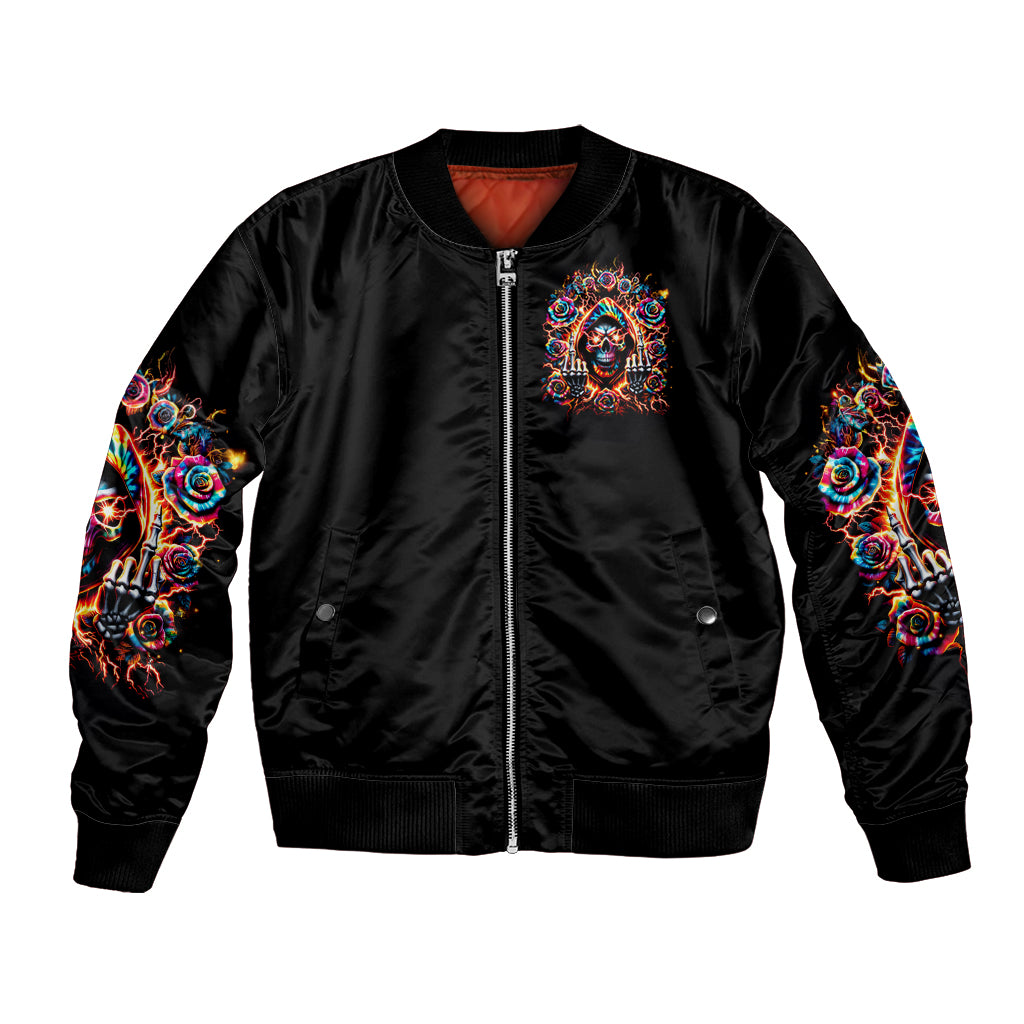 Flower Skull Bomber Jacket One Day Say Fuck Itt All And Let My Demons Out - Wonder Print Shop