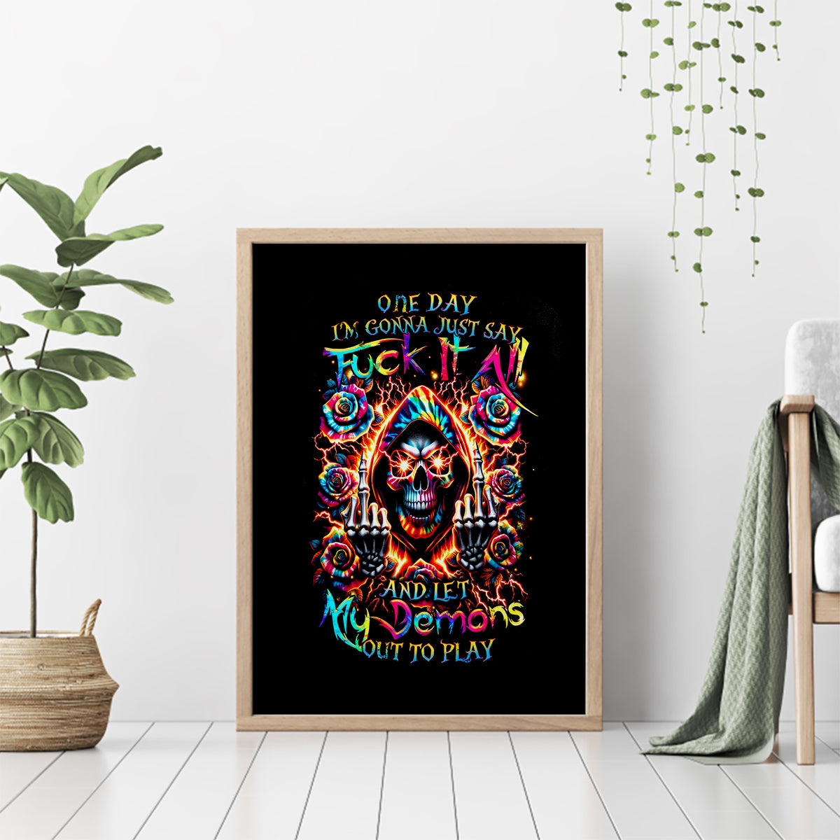 Flower Skull Canvas Wall Art One Day Say Fuck Itt All And Let My Demons Out - Wonder Print Shop